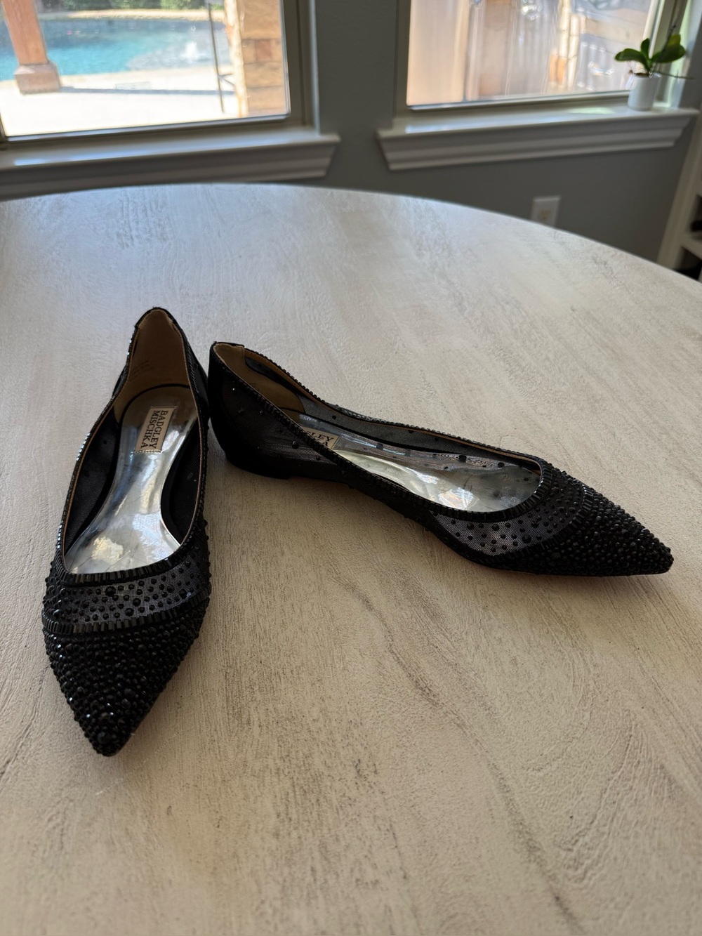 Badgley Mischa Black Crystal-Embellished Pointed Flats